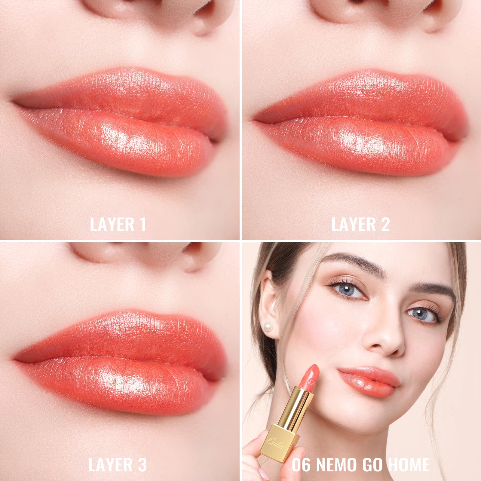 Oulac labial vegano tono coral-rosado cómodo de aplicar