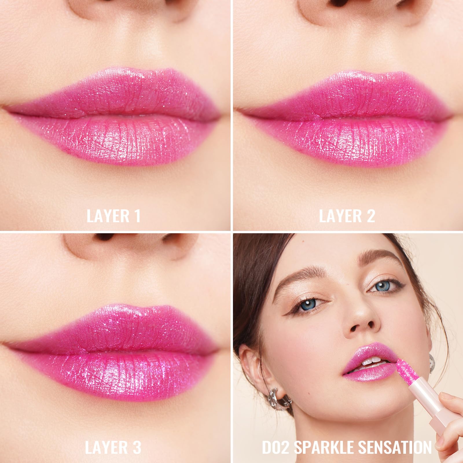 Oulac Pink Shimmer Lipstick creamy texture glides smoothly for even color.