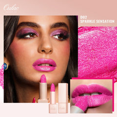 Oulac Pink Shimmer Lipstick in magnetized case for on-the-go touch-ups.