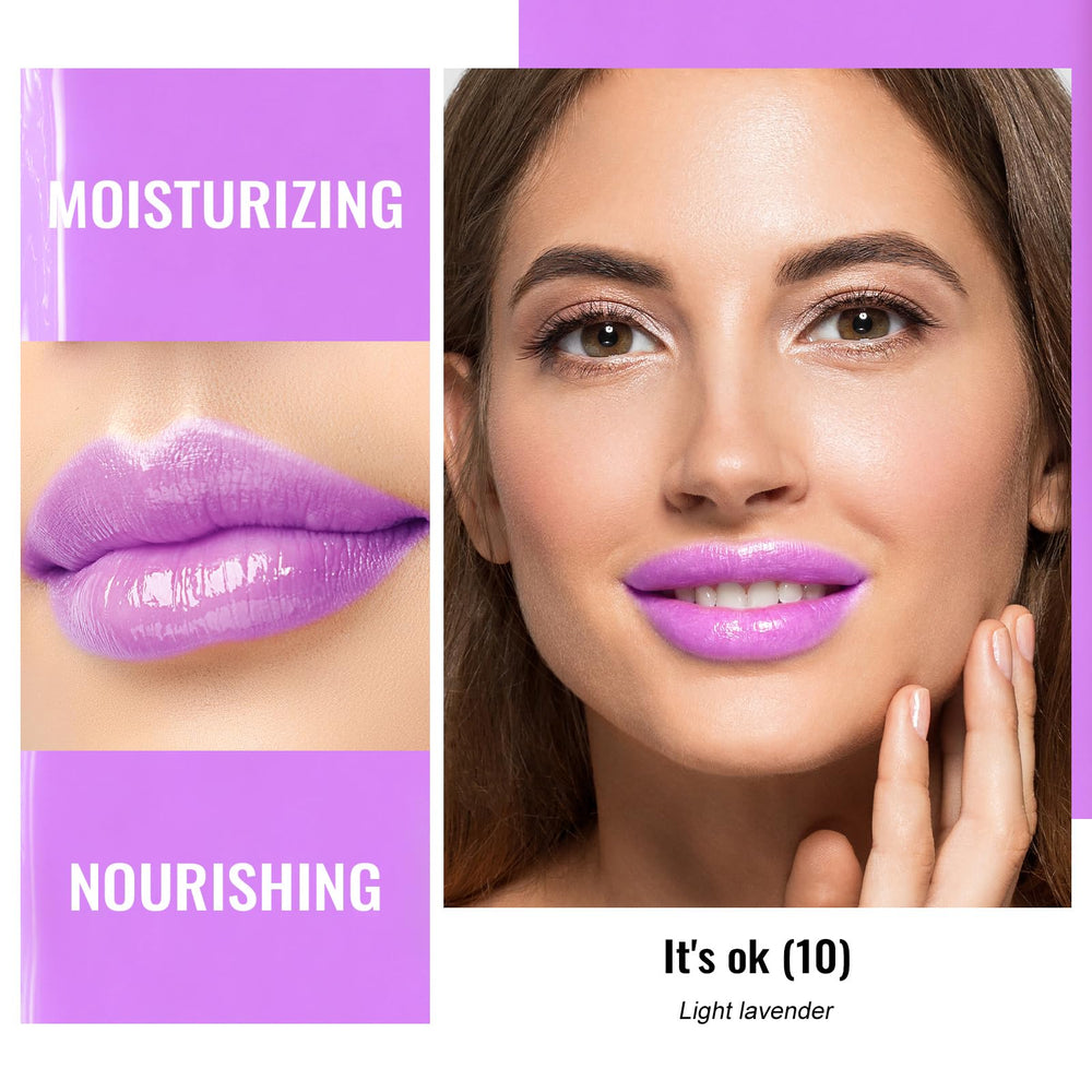 Aplicación suave de Oulac Pinky Purple Lipstick con color vibrante