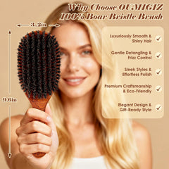 OUMIGIZ boar bristle brush soft bristles closeup for gentle detangling.