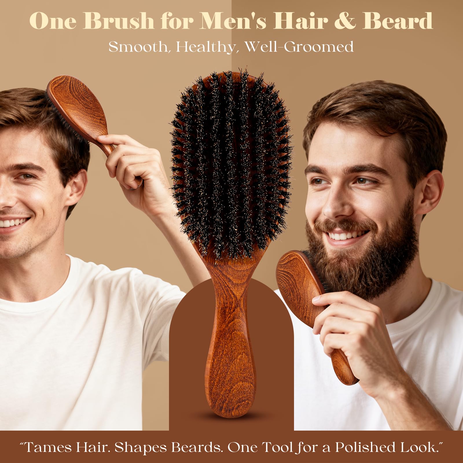 OUMIGIZ boar bristle brush silky shine closeup demonstrates oil distribution.