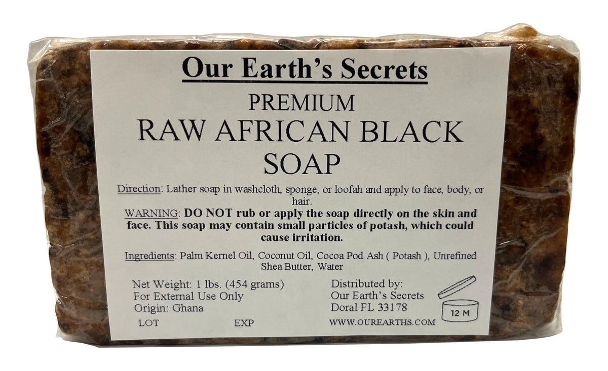 Our Earth's Secrets Jabón negro africano crudo en barra de 454 g, natural y puro