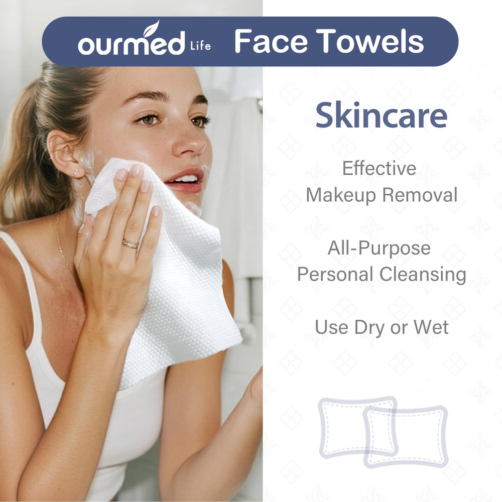 Ourmed Life Face Towels double-sided texture close-up highlighting versatile exfoliation and cleansing.