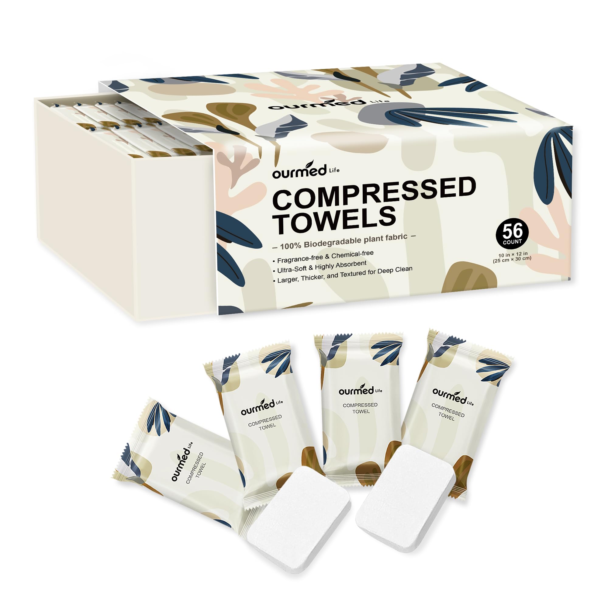 Ourmed Life: toallas comprimidas en empaque individual para uso higiénico rápido.