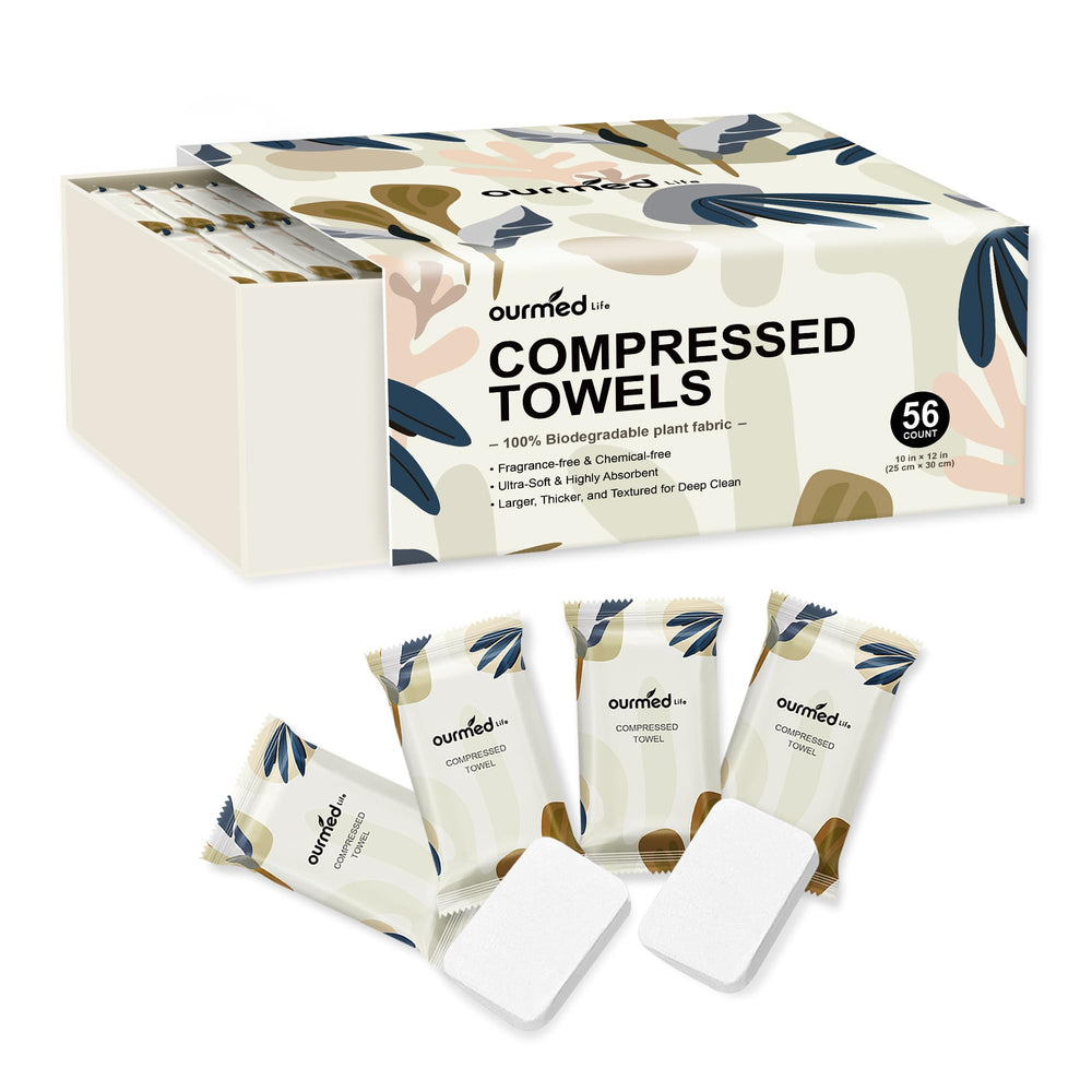 Ourmed Life: toallas comprimidas en empaque individual para uso higiénico rápido.