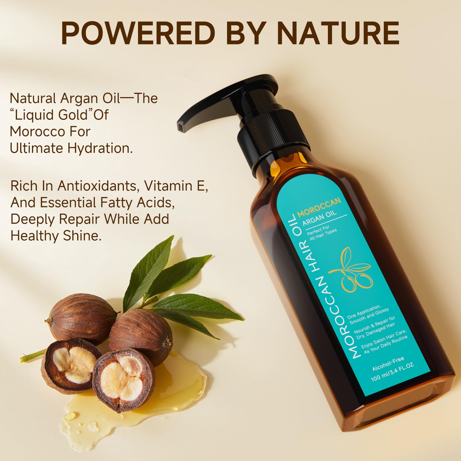Outccogo Argan Oil with pump top for easy daily application and control.