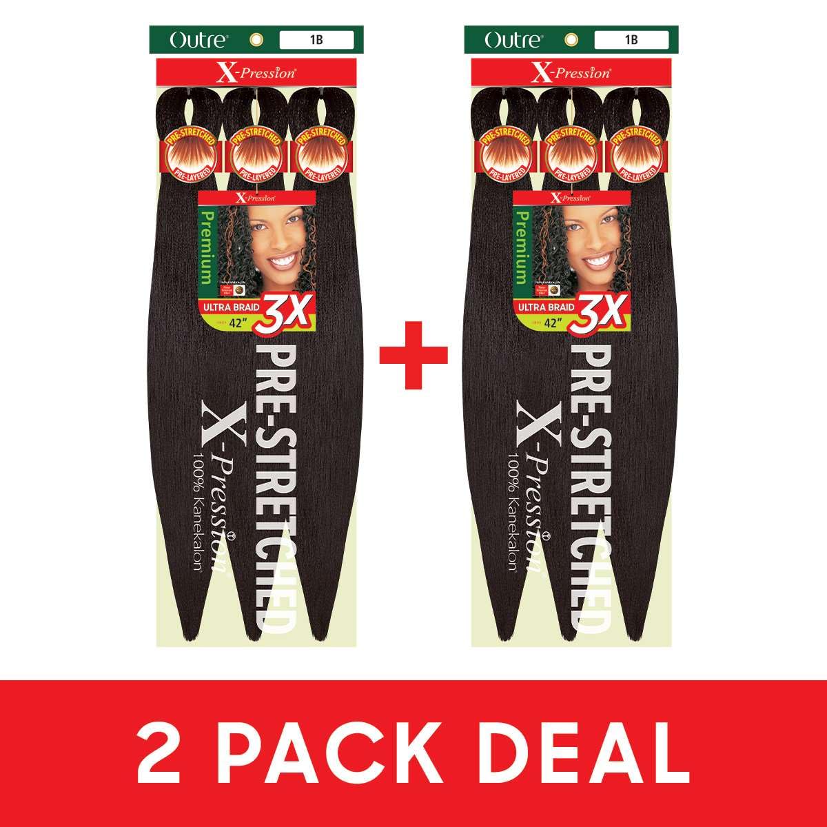 Outre X-Pression braid 42in pack opening highlights convenient two-pack set