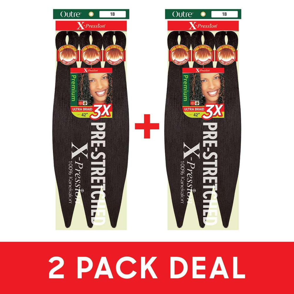 Outre X-Pression braid 42in pack opening highlights convenient two-pack set