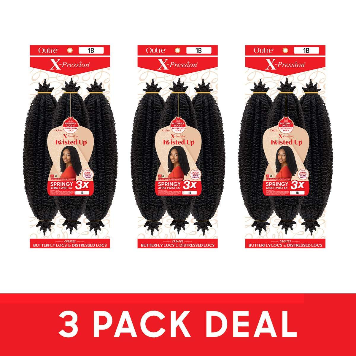 Outre X-Pression Twisted Up 16in 3x Pack enables locs, twists, and braids for various looks