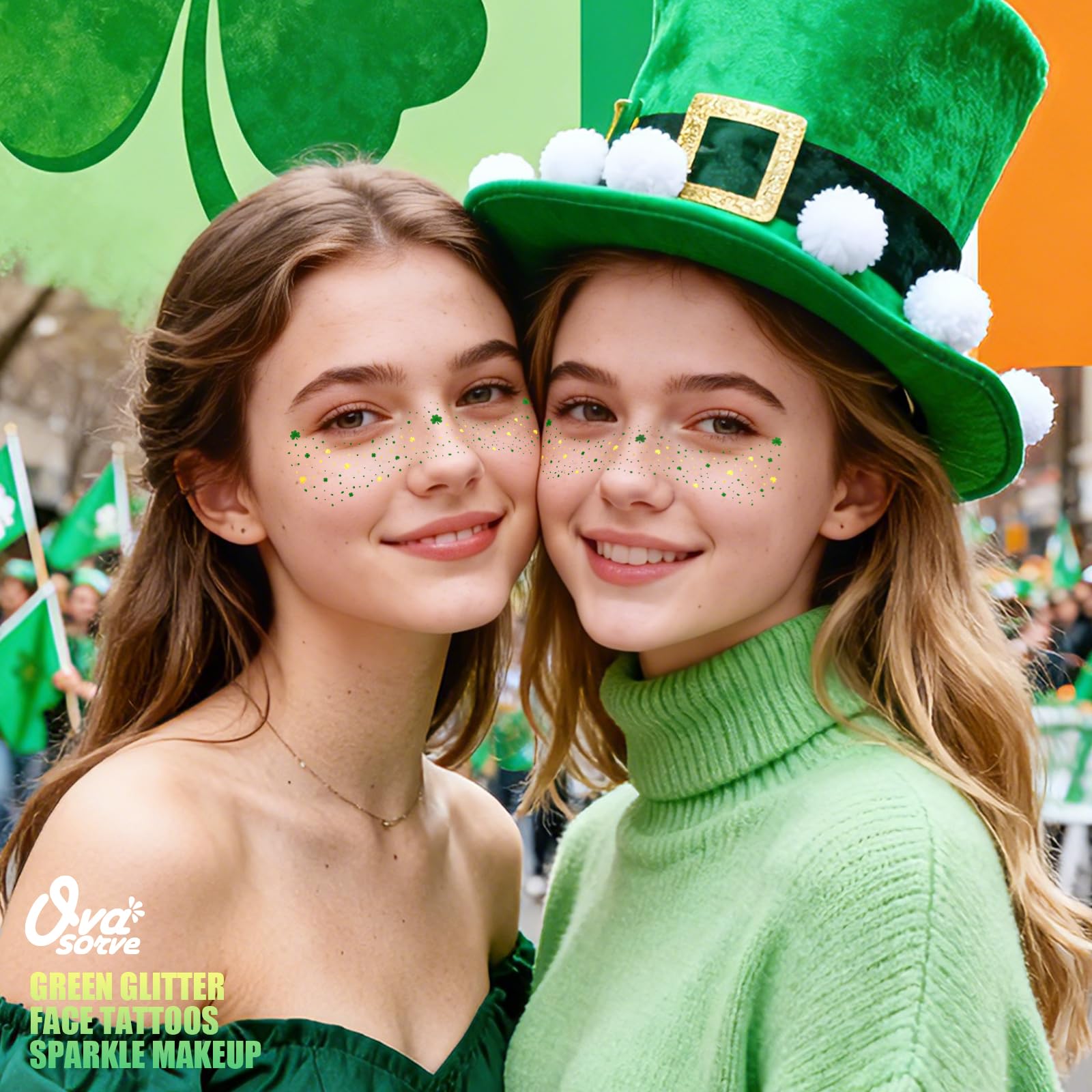 Ovasorve brillo metálico dorado trébol verde ideal para fotos y eventos