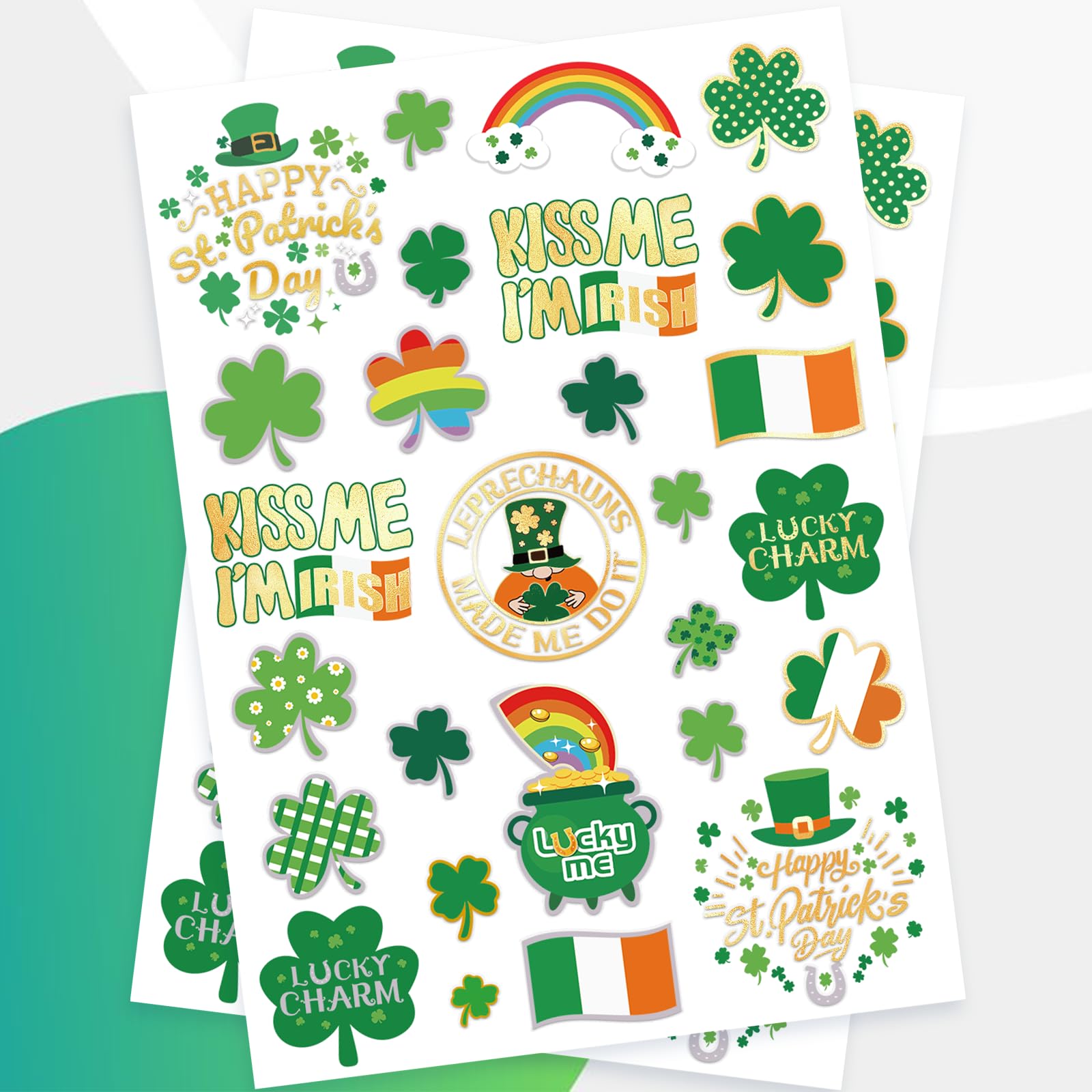 Ovasorve St Patrick's metallic gold and silver tattoos for shine