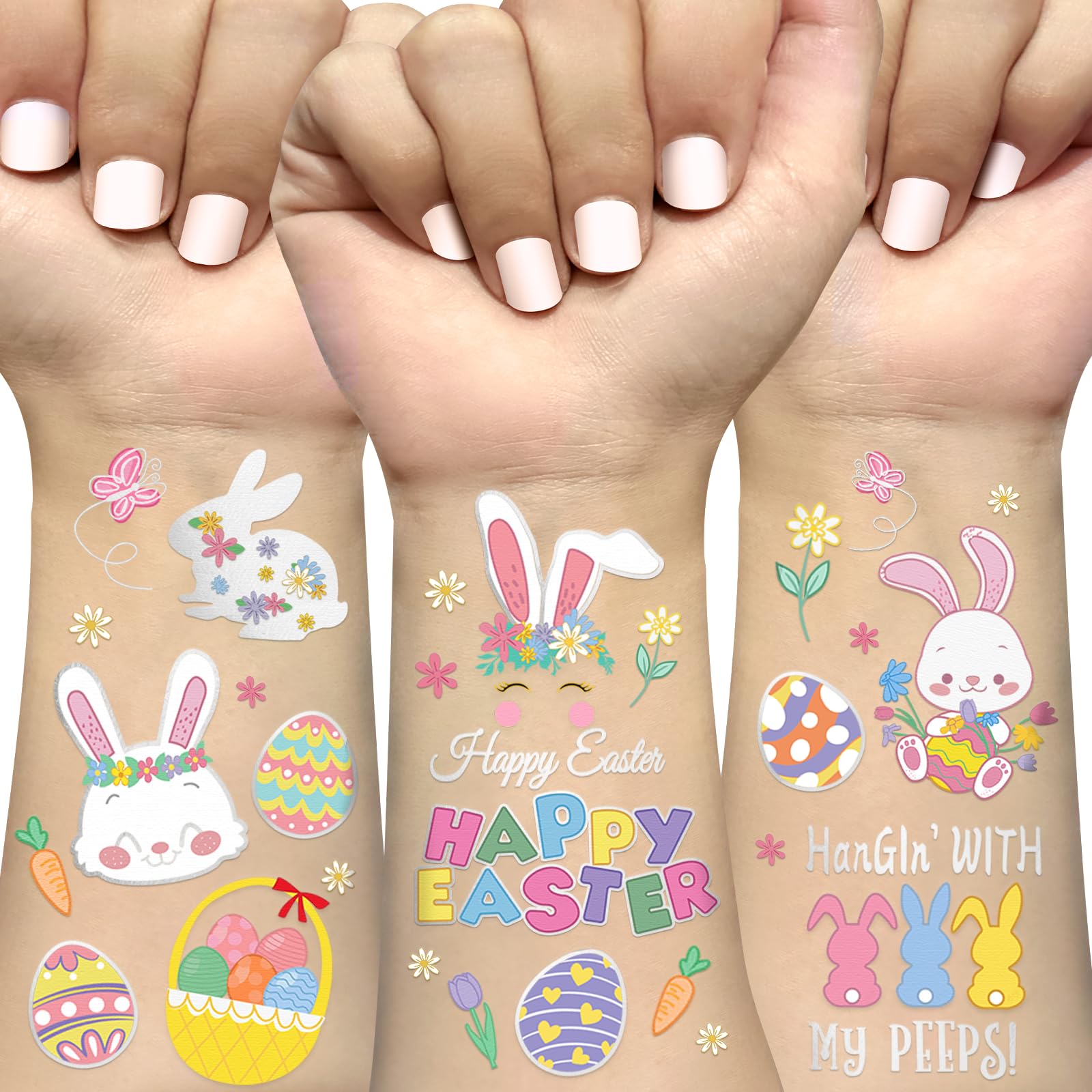 Tatuaje Pascua Ovasorve con brillo plateado para la piel, perfecto para fiestas.