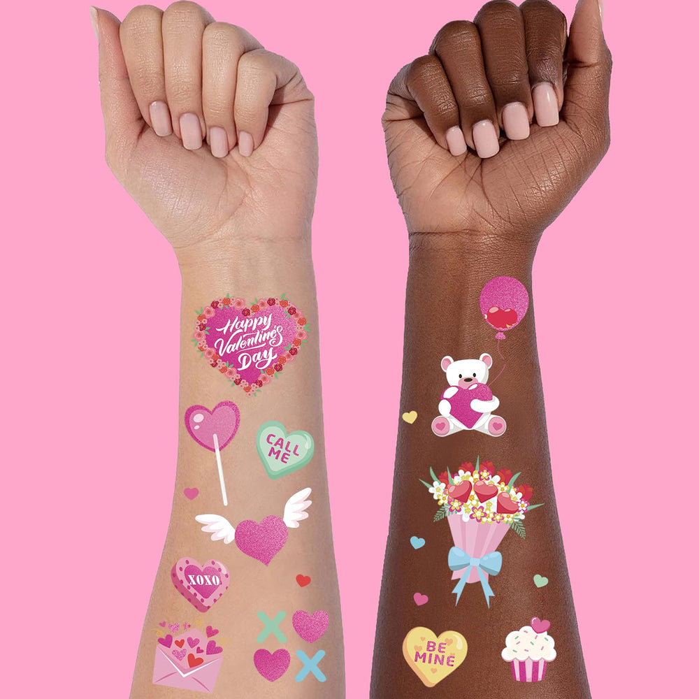 Ovasorve, tatuajes de San Valentín con brillo rosa metalizado.