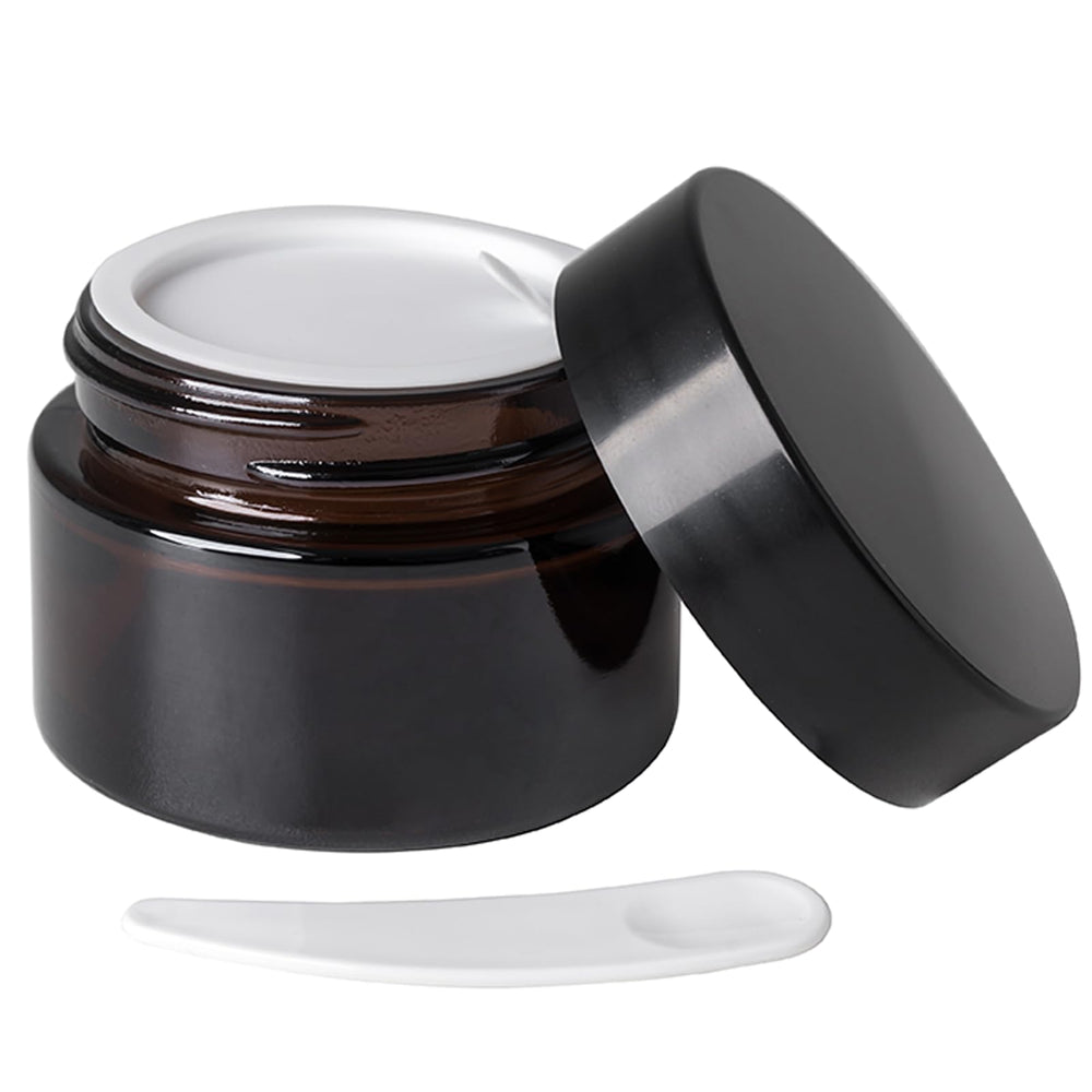 Over News amber glass jar with a leak-proof lid for secure travel storage.