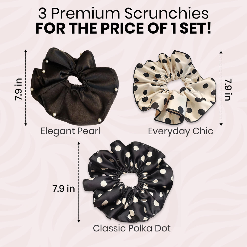 Elastic-core oversized satin scrunchie delivers secure hold for thick hair.