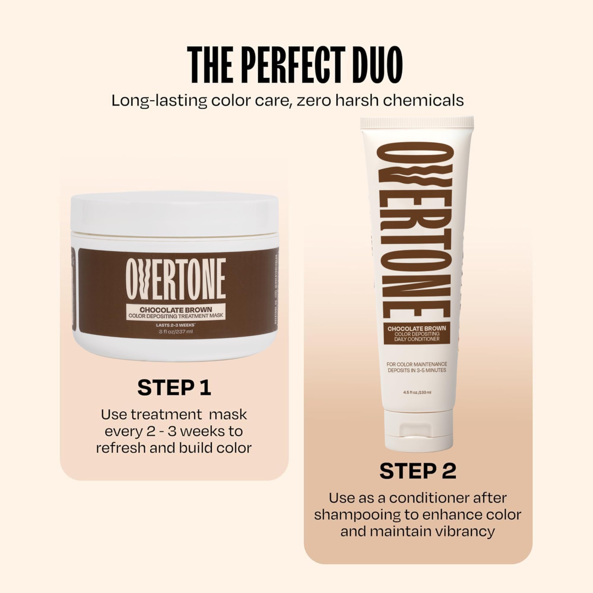 Overtone Chocolate Brown hair swatch demonstrating shade payoff on light or dyed hair.