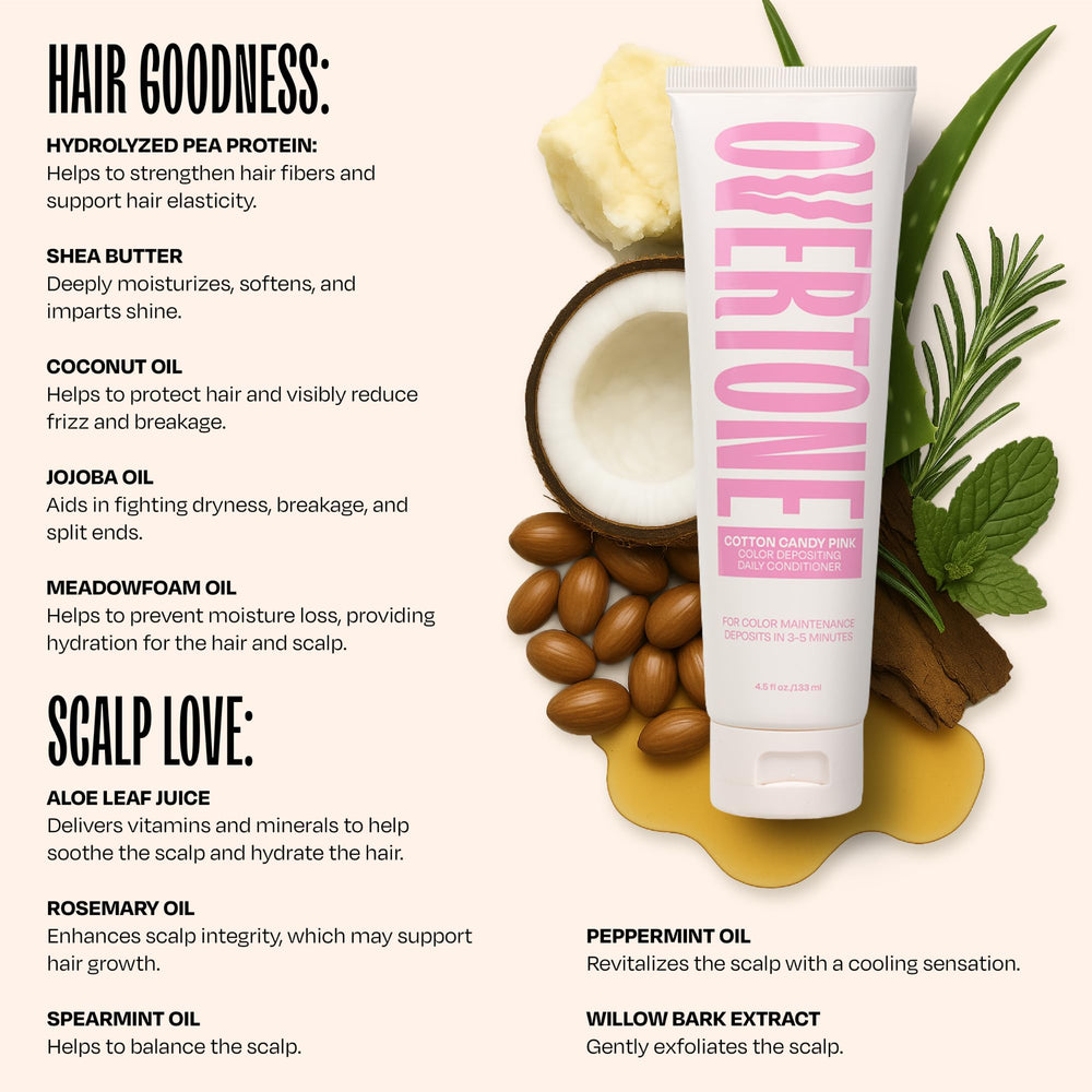 Overtone coconut jojoba shea oil blend emphasizes hydrating, detangling benefits