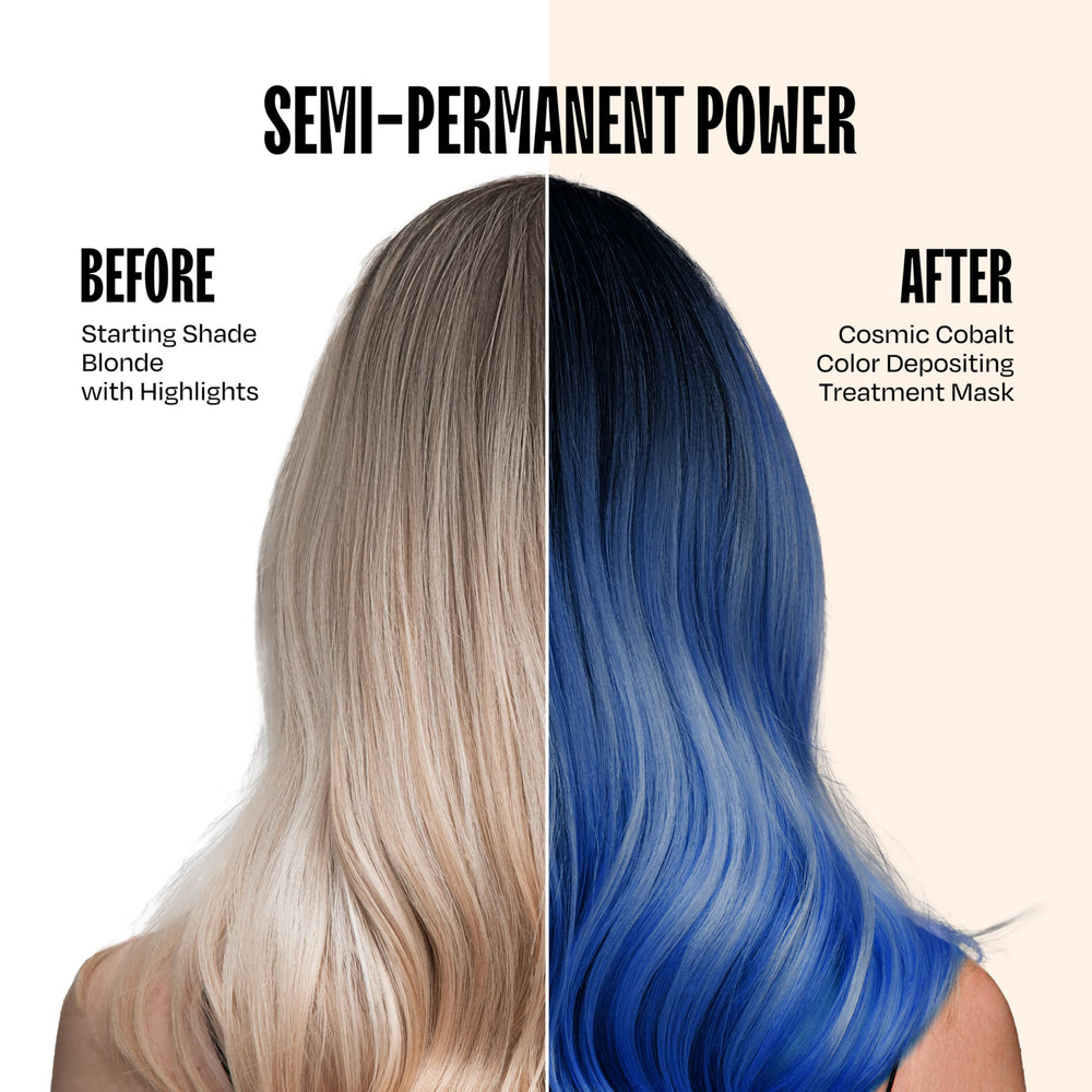 Overtone Cosmic Cobalt mask texture shows creamy, hydrating color treatment.