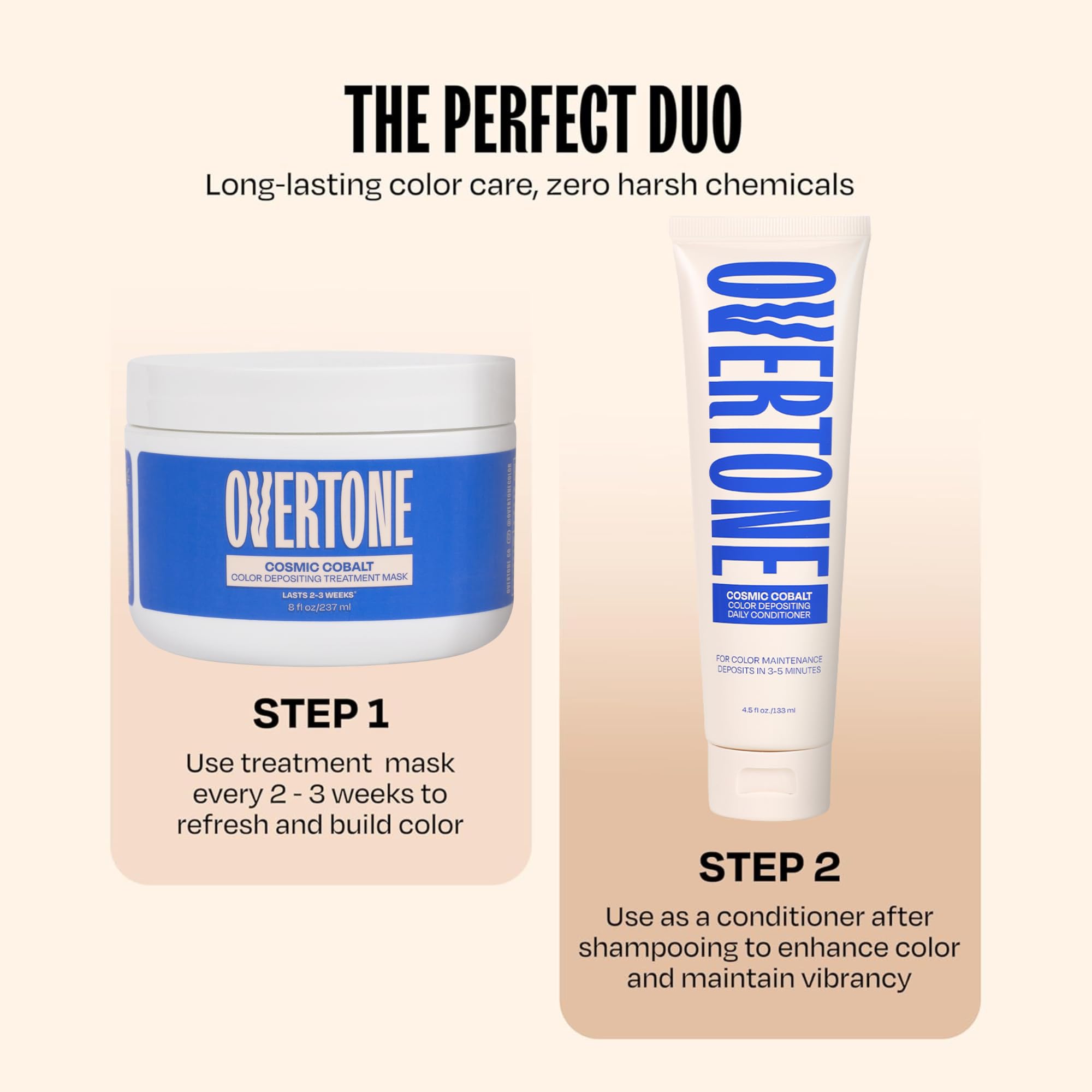 Overtone Cosmic Cobalt after-application hair with glossy, healthy shine.