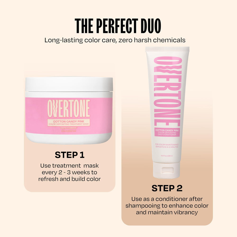 Hands applying Overtone cotton candy pink to dry hair for home color.