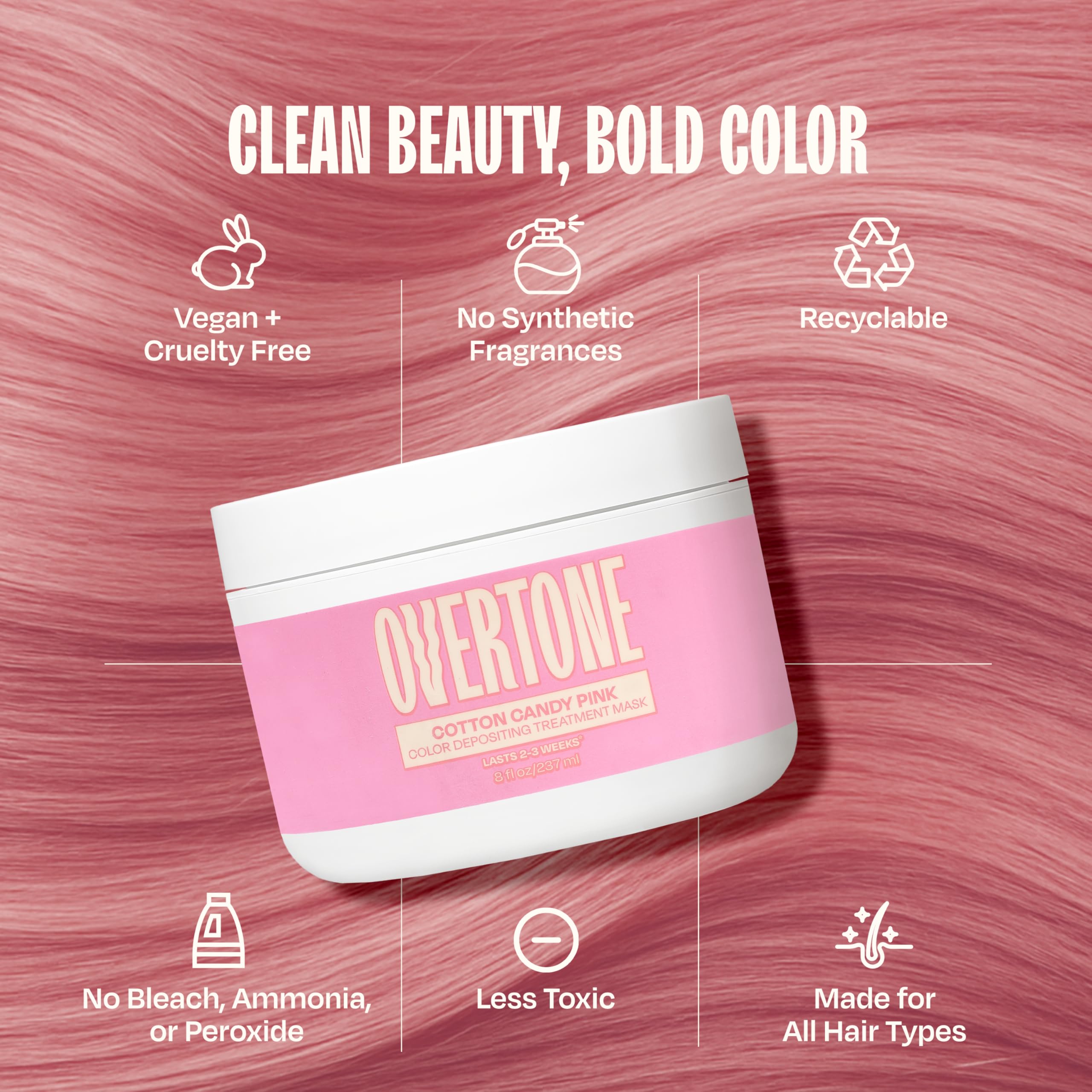 Overtone pink tint on hair shows healthy shine after use.