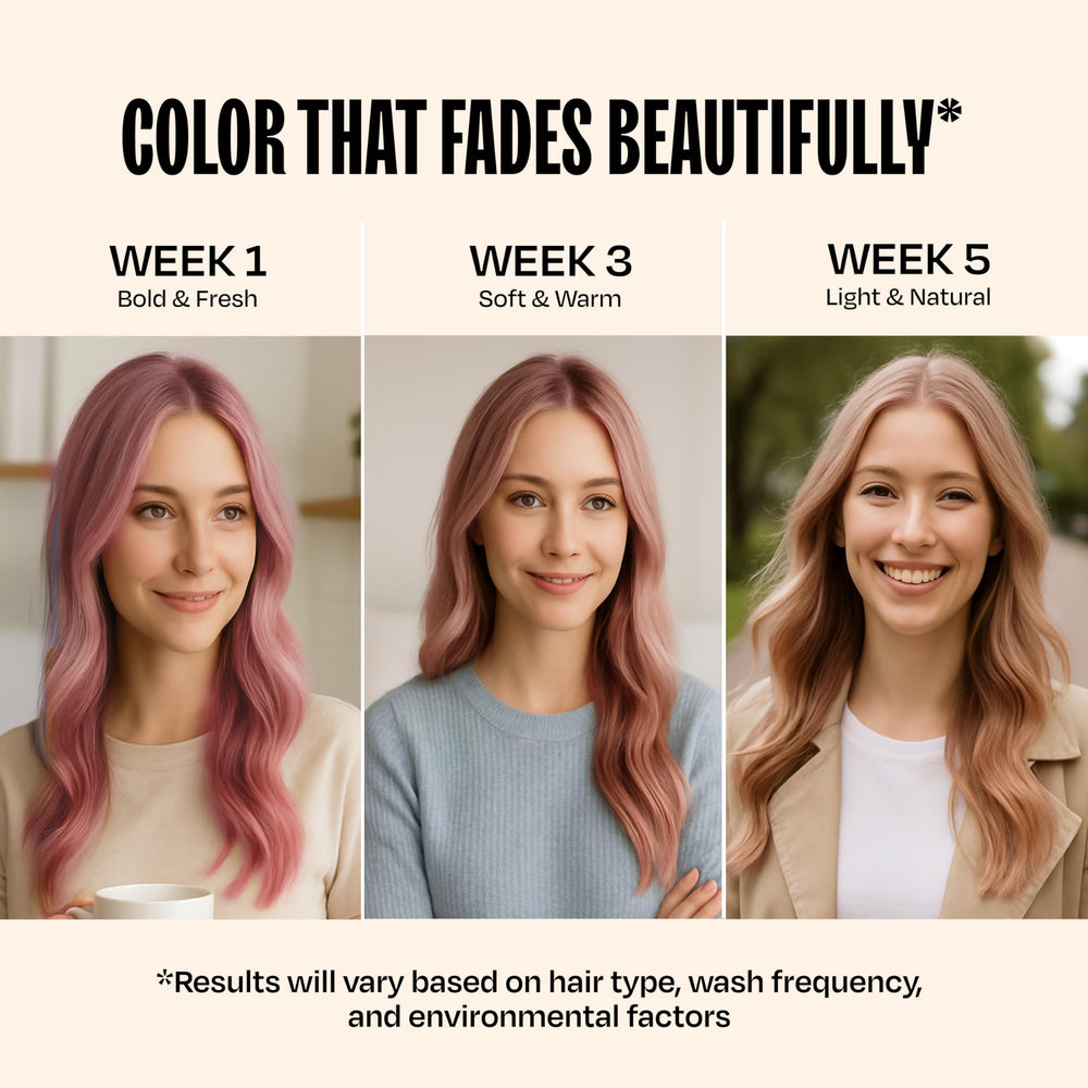 Overtone pink pigment swirl on hair showing depth.