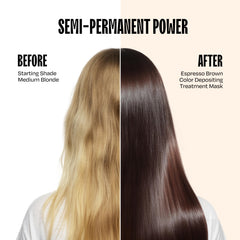 Overtone Espresso Brown color-depositing mask swatch showing rich, fade-resistant color on hair.