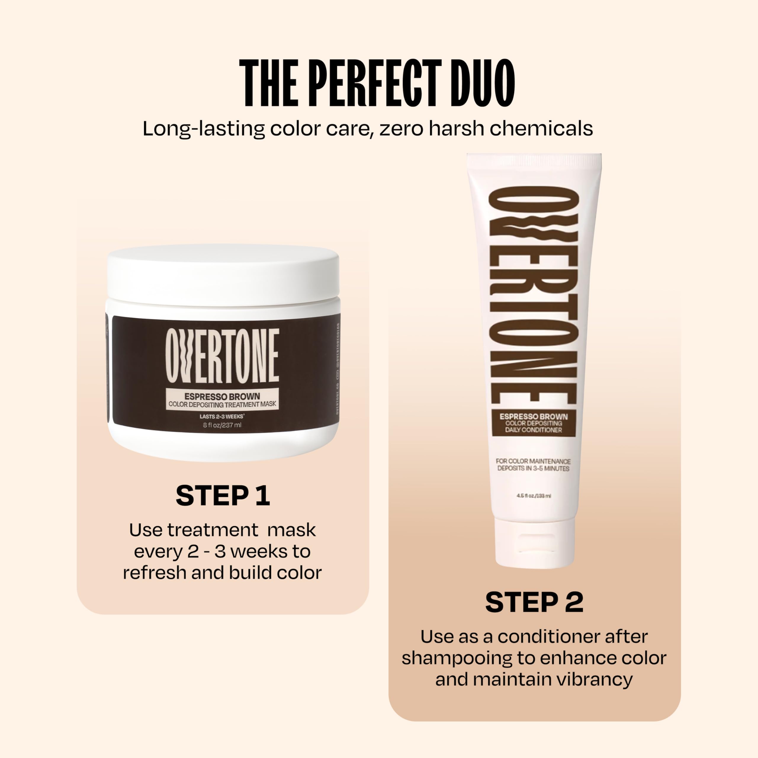 Overtone Espresso Brown application on dry hair ready for a 10–15 minute color boost.