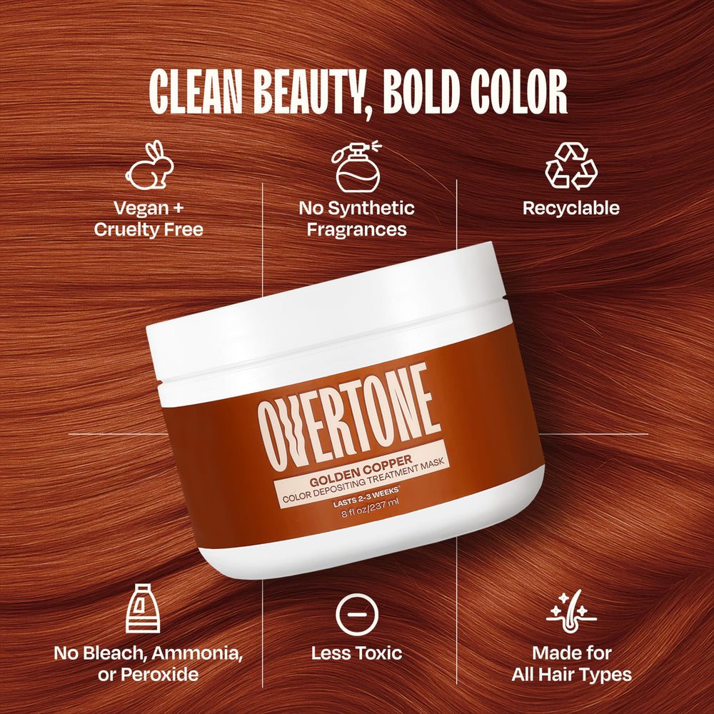 Overtone Golden Copper closeup ingredients features shea and coconut oil