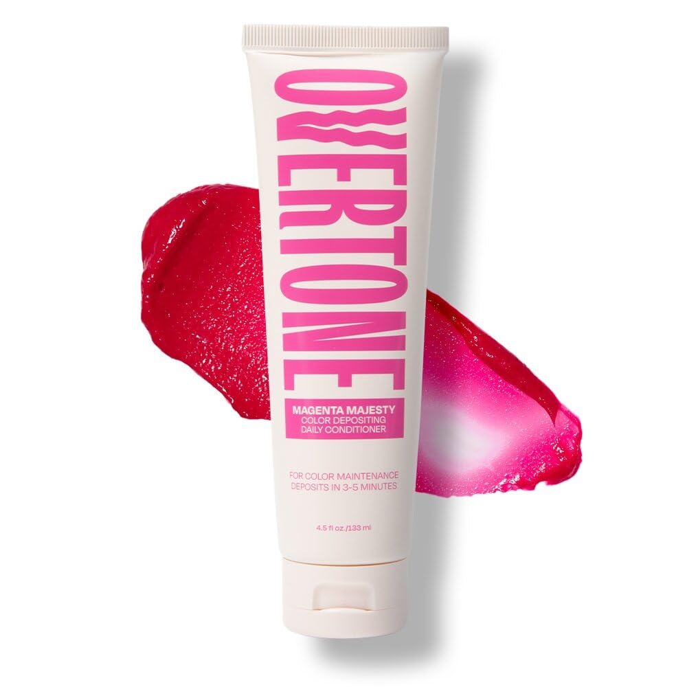 oVertone Magenta Majesty, botella y aplicación para refrescar color entre lavados