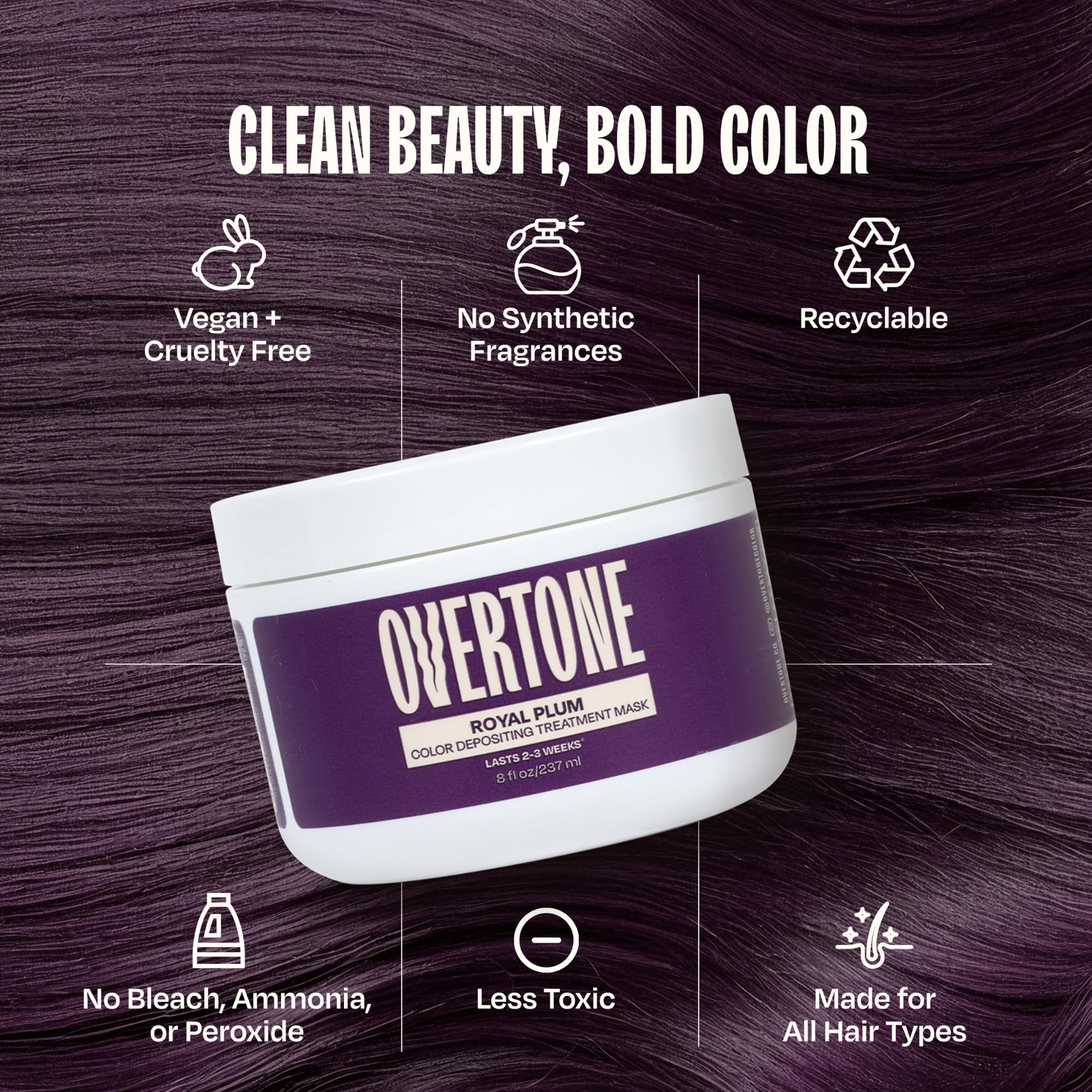 oVertone Royal Plum shea butter and oils nourish while coloring.