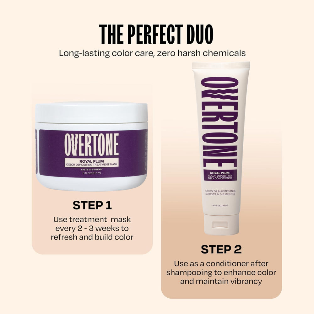 oVertone Royal Plum wash and rinse step supports color maintenance.