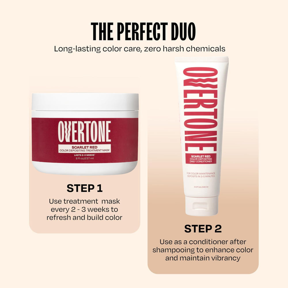 overtone scarlet red hair color swatch demonstrates vibrancy on lighter bases