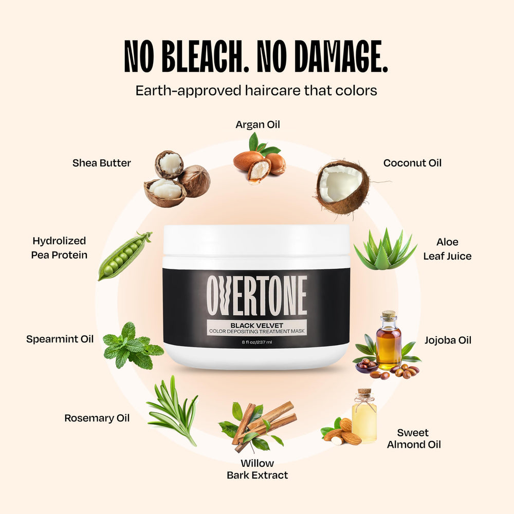 Overtone shea butter oil graphic illustrates nourishing ingredients