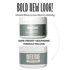 Overtone Stormy Sterling bottle back label explains vegan, cruelty-free formula and usage.