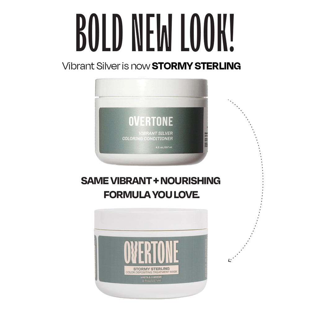 Overtone Stormy Sterling color-deposit close-up on cool-toned strands.