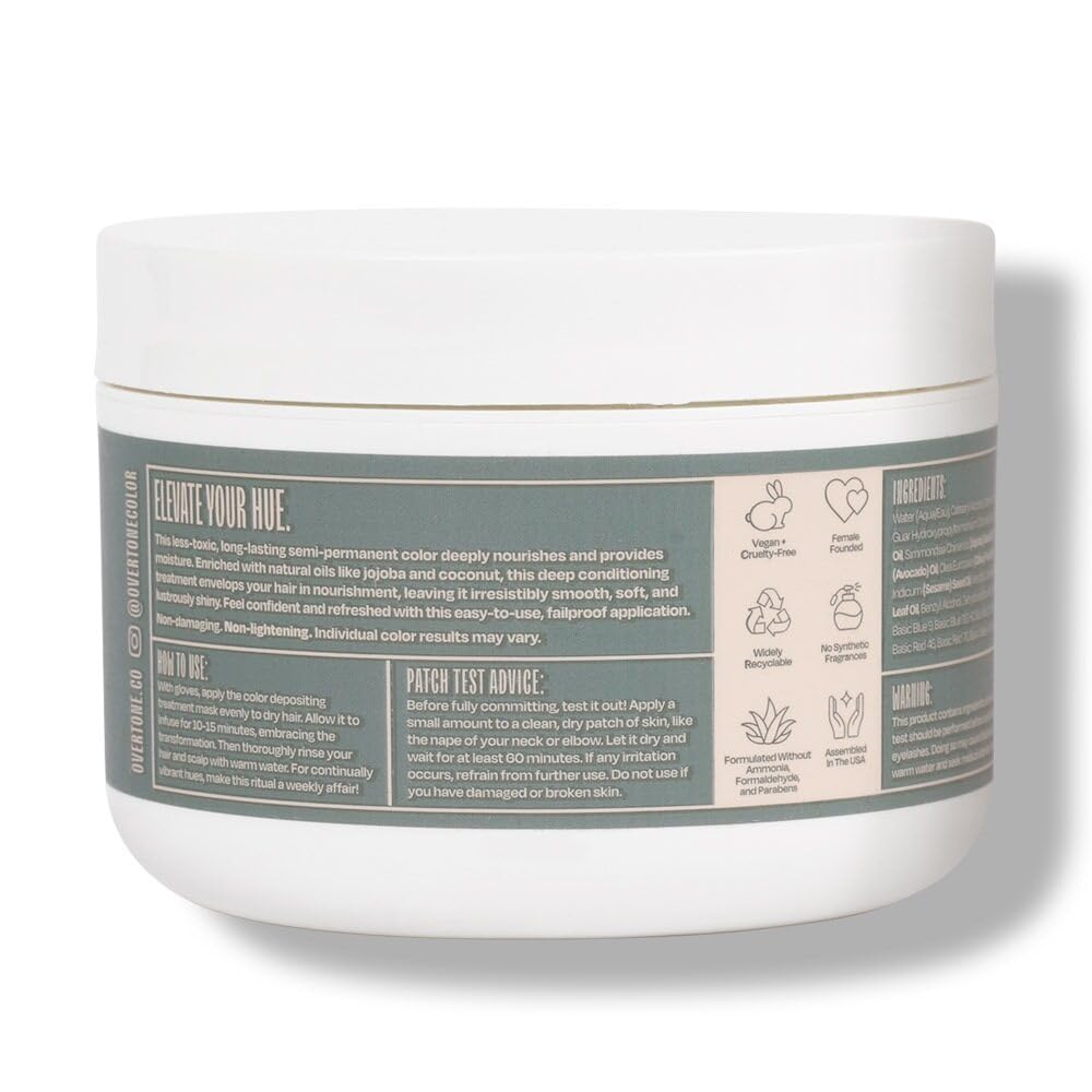 Overtone Stormy Sterling hair-massage action shows even color distribution.
