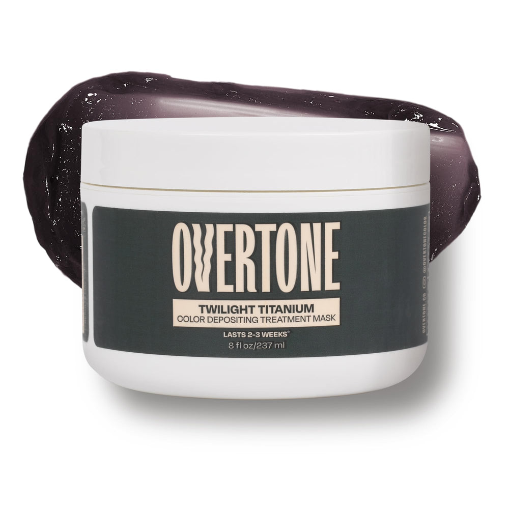 Overtone Twilight Titanium bottle demonstrating at-home color deposit and conditioning