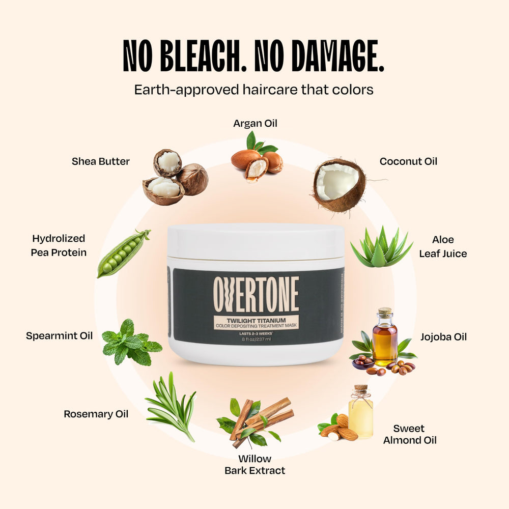 Overtone Twilight Titanium hair with natural shine after application