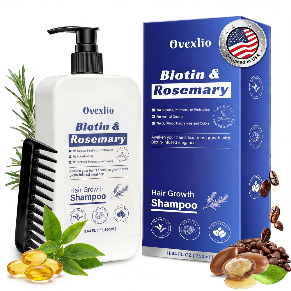 OVEXLIO Hair Growth Shampoo bottle for daily scalp care and fuller-looking hair.