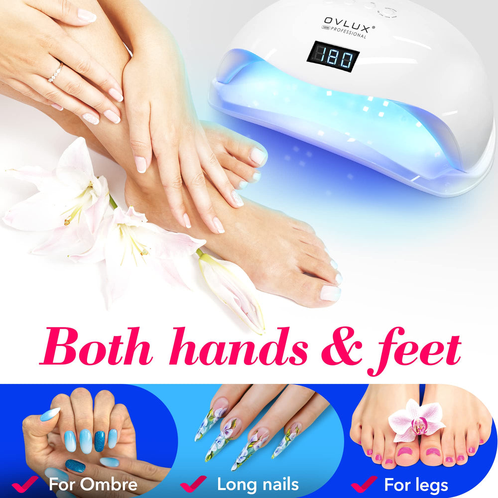 OVLux 180W nail lamp includes a 24V adapter for reliable power delivery