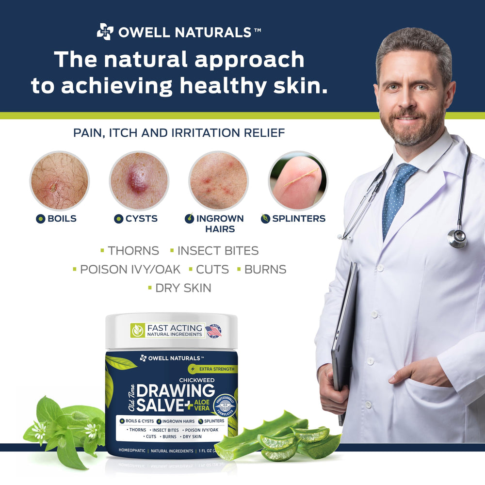 Aplicación suave de Owell Naturals Chickweed en la piel para calma.