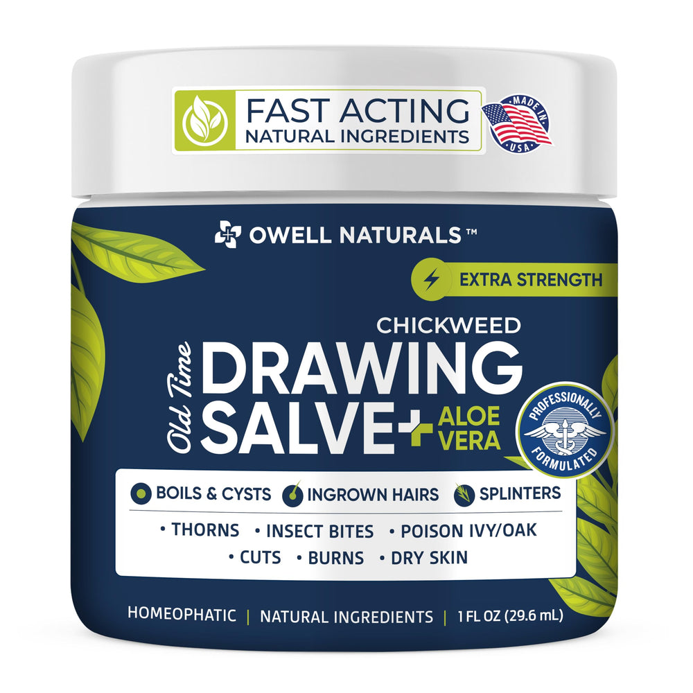 Bálsamo Owell Naturals Chickweed en bote, alivio suave para la piel.