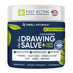 Bálsamo Owell Naturals Chickweed en bote, alivio suave para la piel.