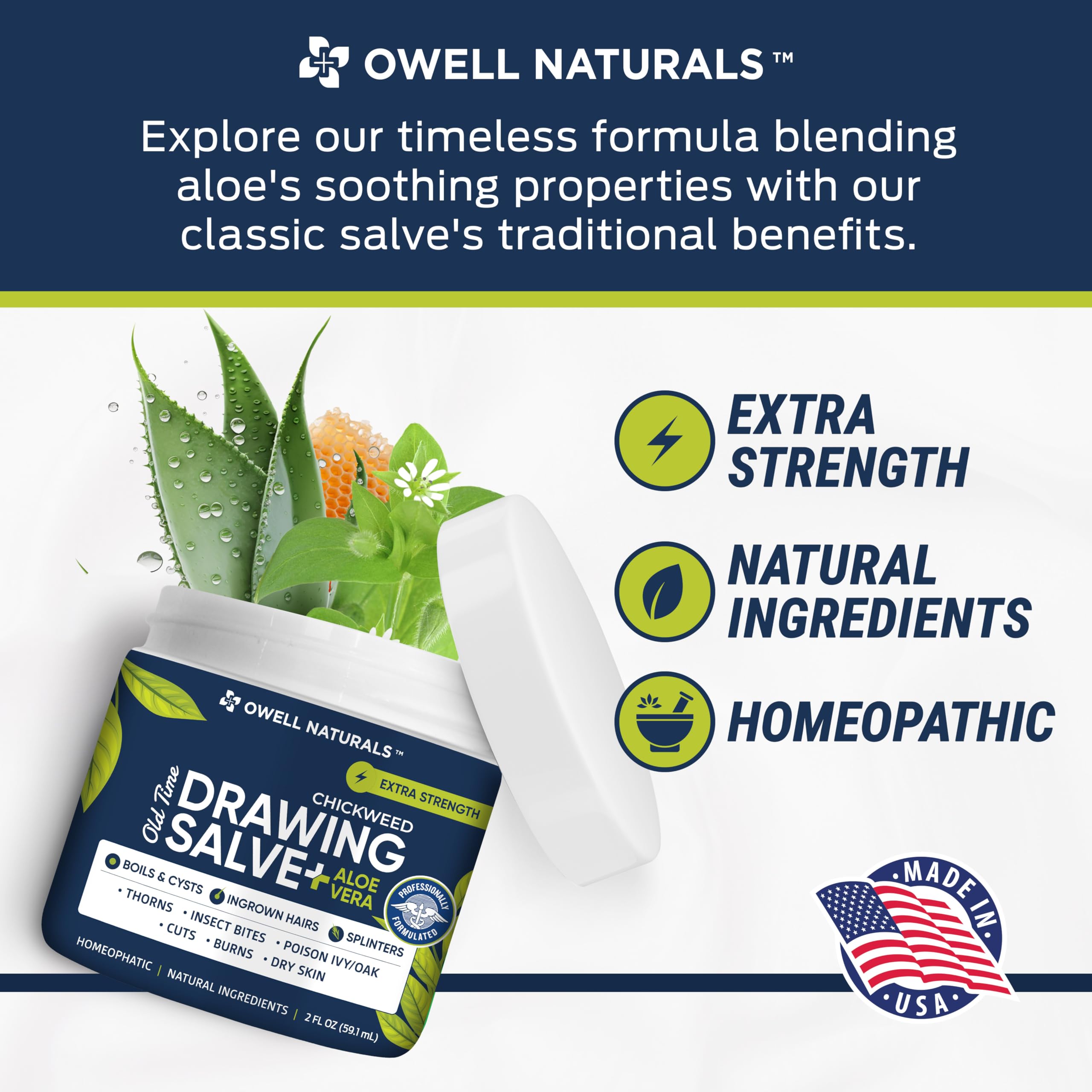 Etiqueta del envase de Owell Naturals Chickweed con ingredientes naturales.
