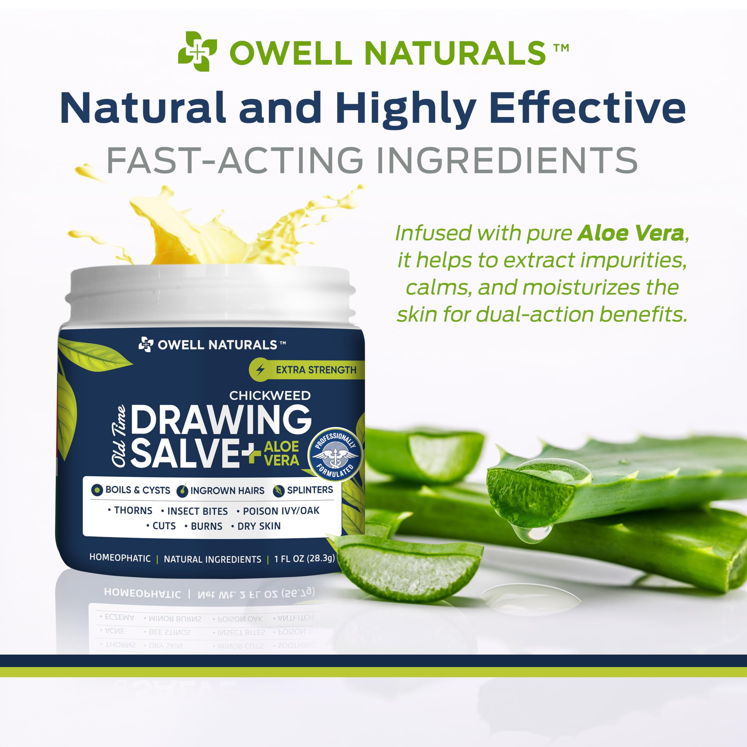 Textura cremosa de Owell Naturals Chickweed para una aplicación fácil.