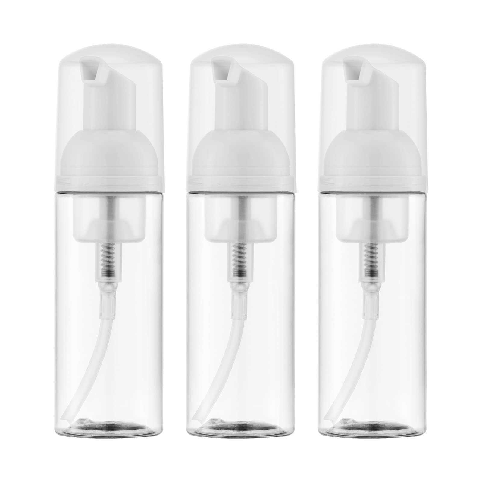Owlyee 2oz foam pump bottle in clear plastic with cap, ideal for travel hand soap.