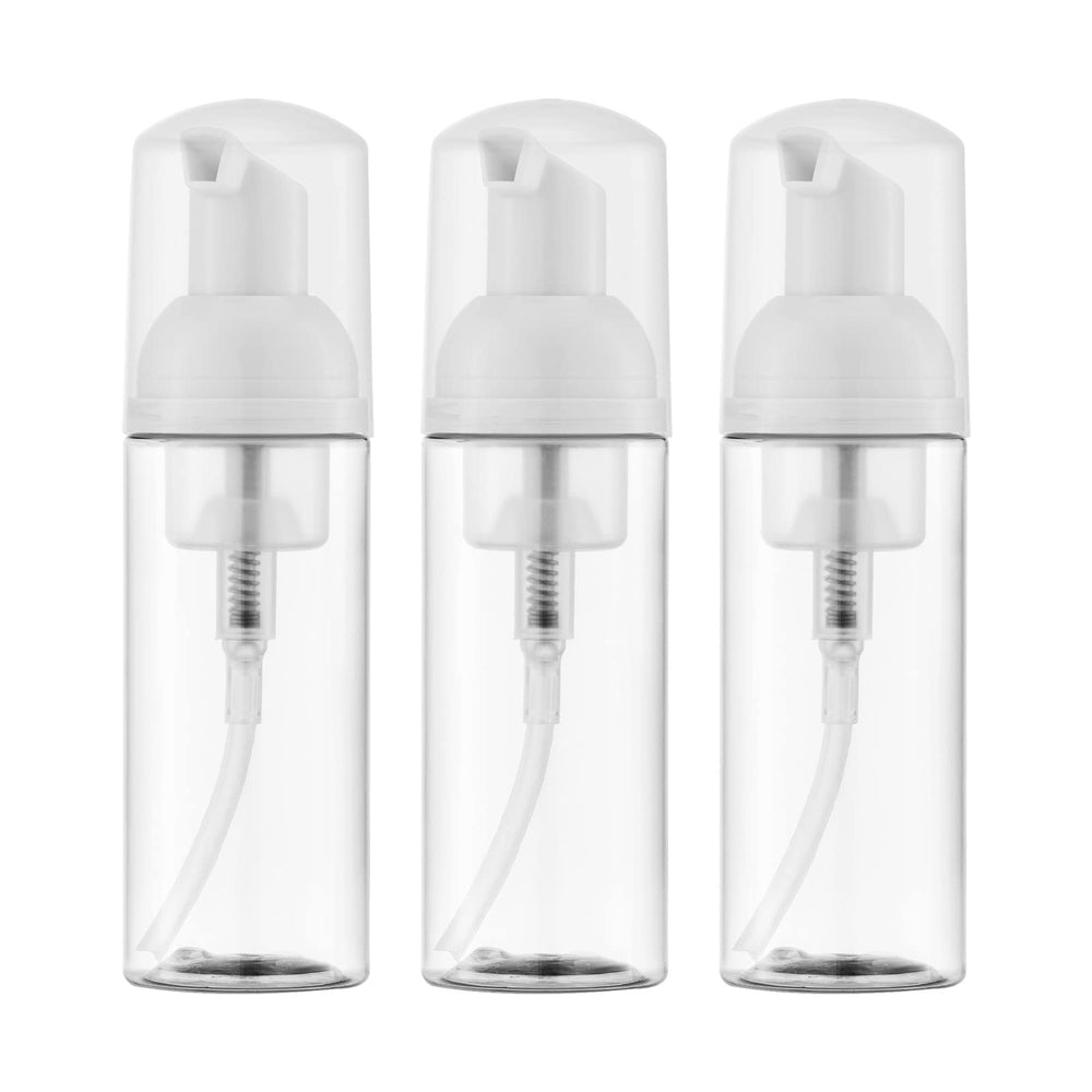 Owlyee 2oz foam pump bottle in clear plastic with cap, ideal for travel hand soap.