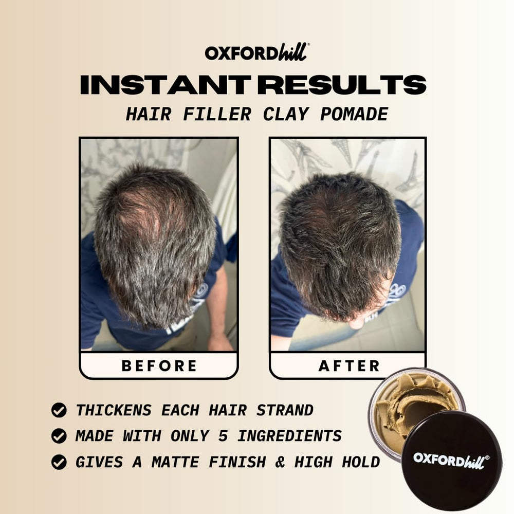 OXFORDhill Texture Clay packaging shot emphasizes travel-friendly 2 oz tin for on-the-go styling.